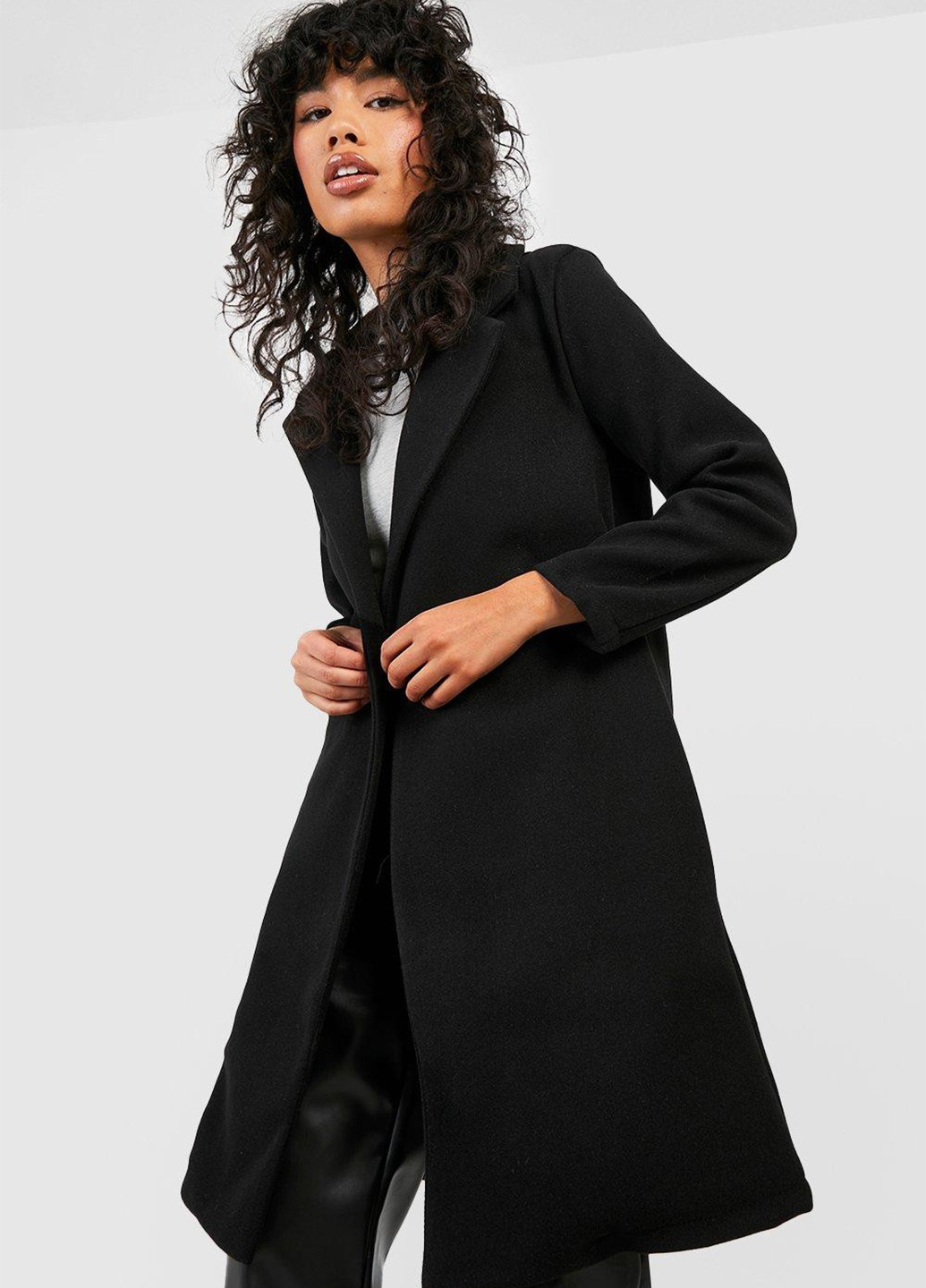 Черное демисезонное Пальто однобортное Boohoo