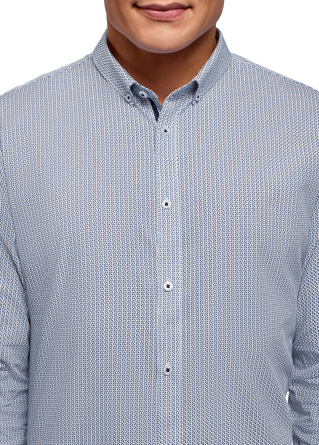 Белая кэжуал рубашка с геометрическим узором Oodji с длинным рукавом