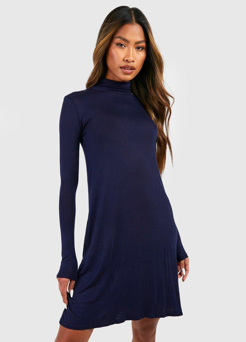 Темно-синя кежуал сукня сукня-водолазка Boohoo однотонна