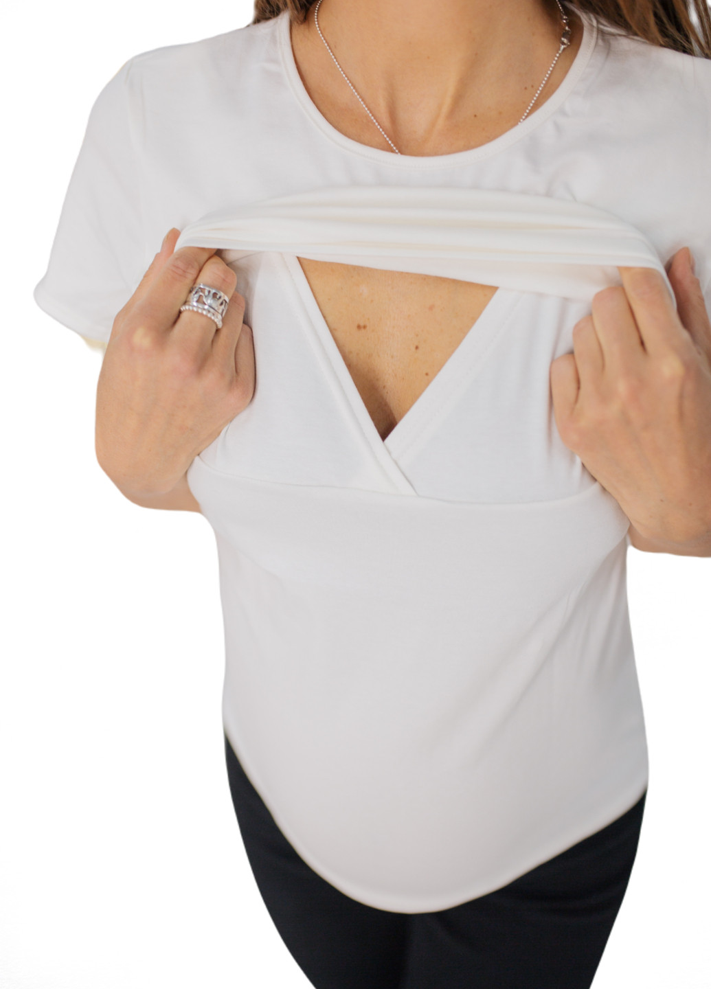 Белая всесезон 8207 футболка для беременных с секретом для кормления белая HN