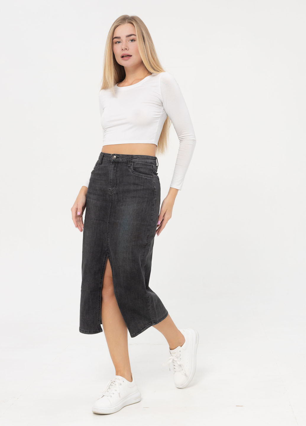 Темно-серая джинсовая однотонная юбка Icon