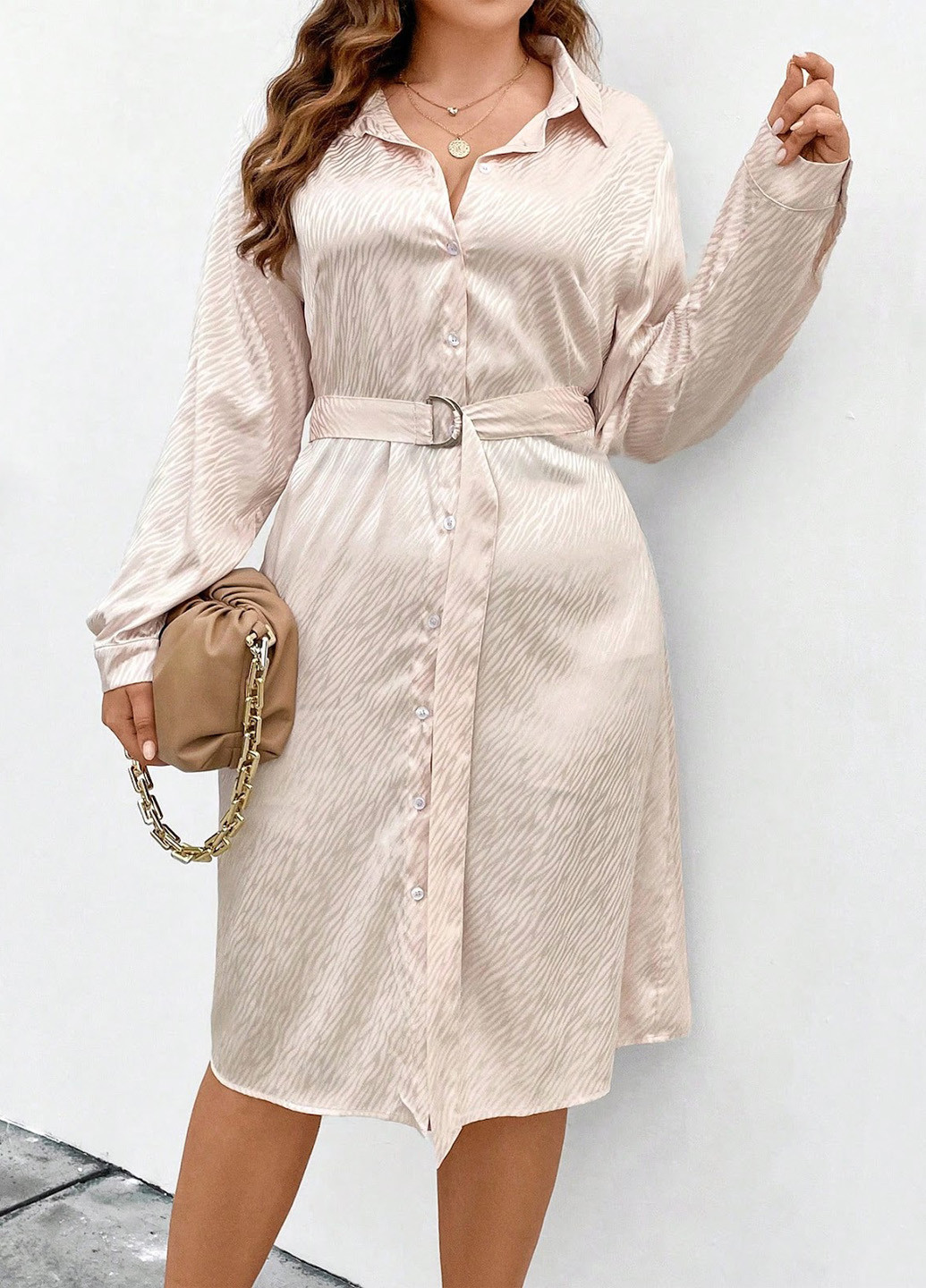 Пудровое кэжуал платье рубашка SHEIN зебра