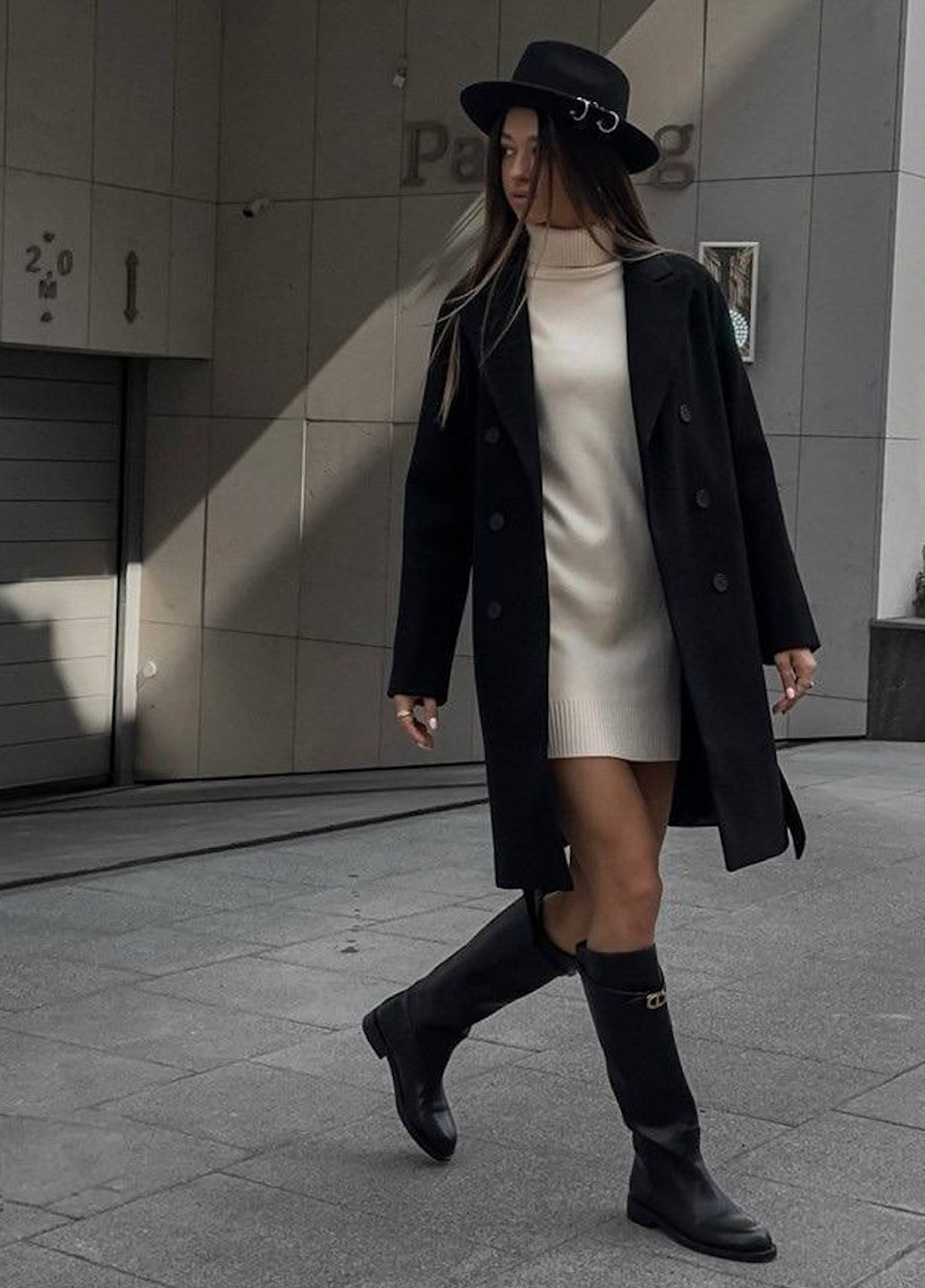 Черное демисезонное Пальто двубортное No Brand