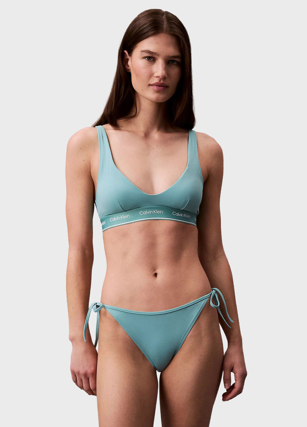 Бирюзовые купальные трусики с логотипом Calvin Klein