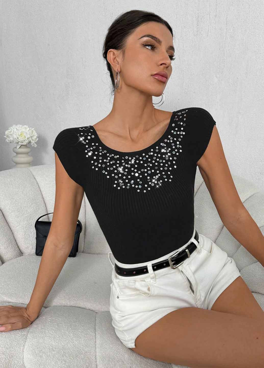 Черный летний джемпер джемпер SHEIN