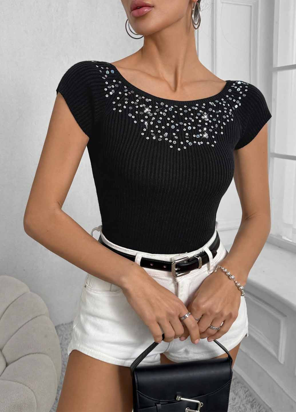 Черный летний джемпер джемпер SHEIN