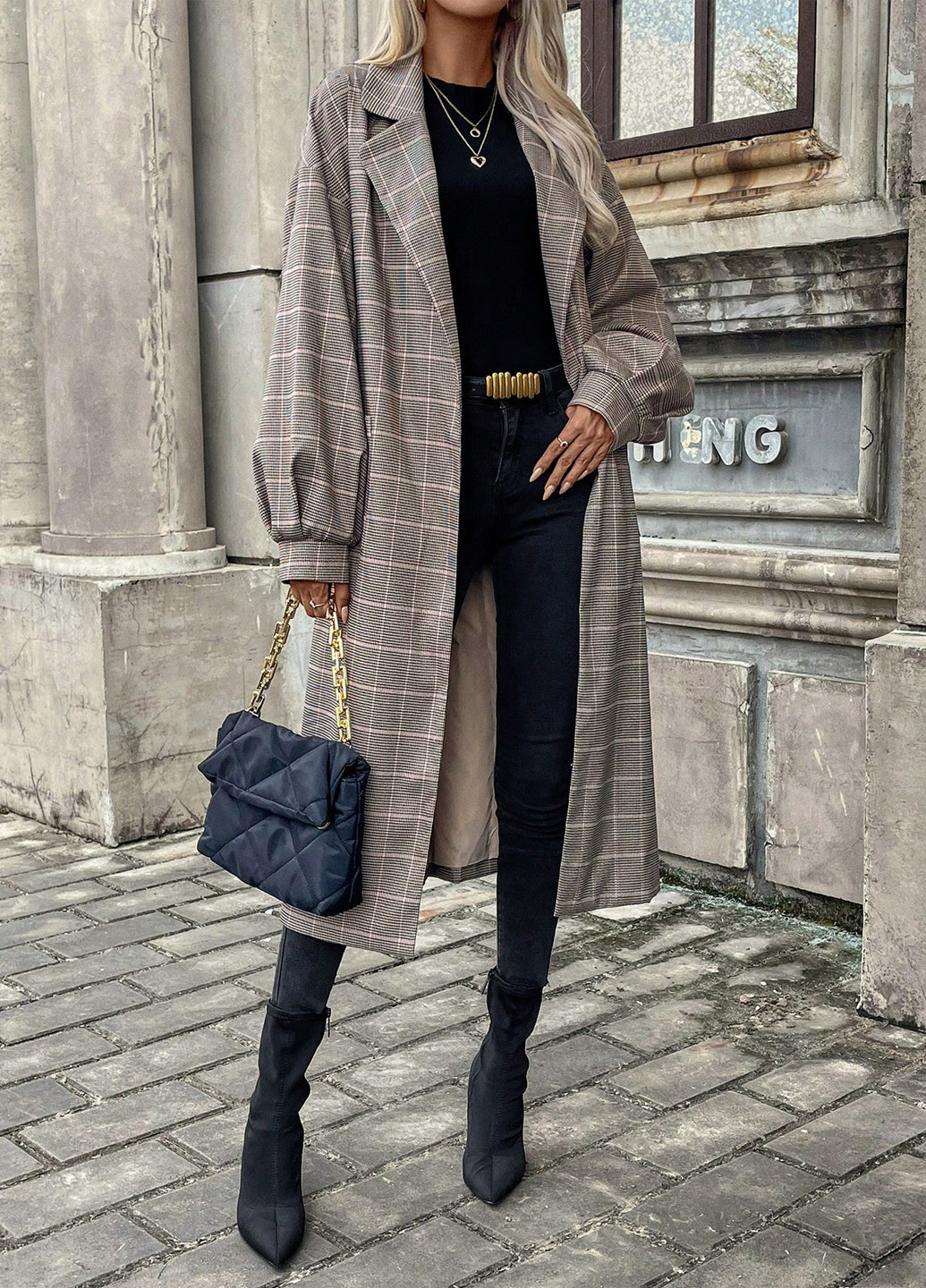 Сіро-бежеве демісезонне Пальто однобортне SHEIN