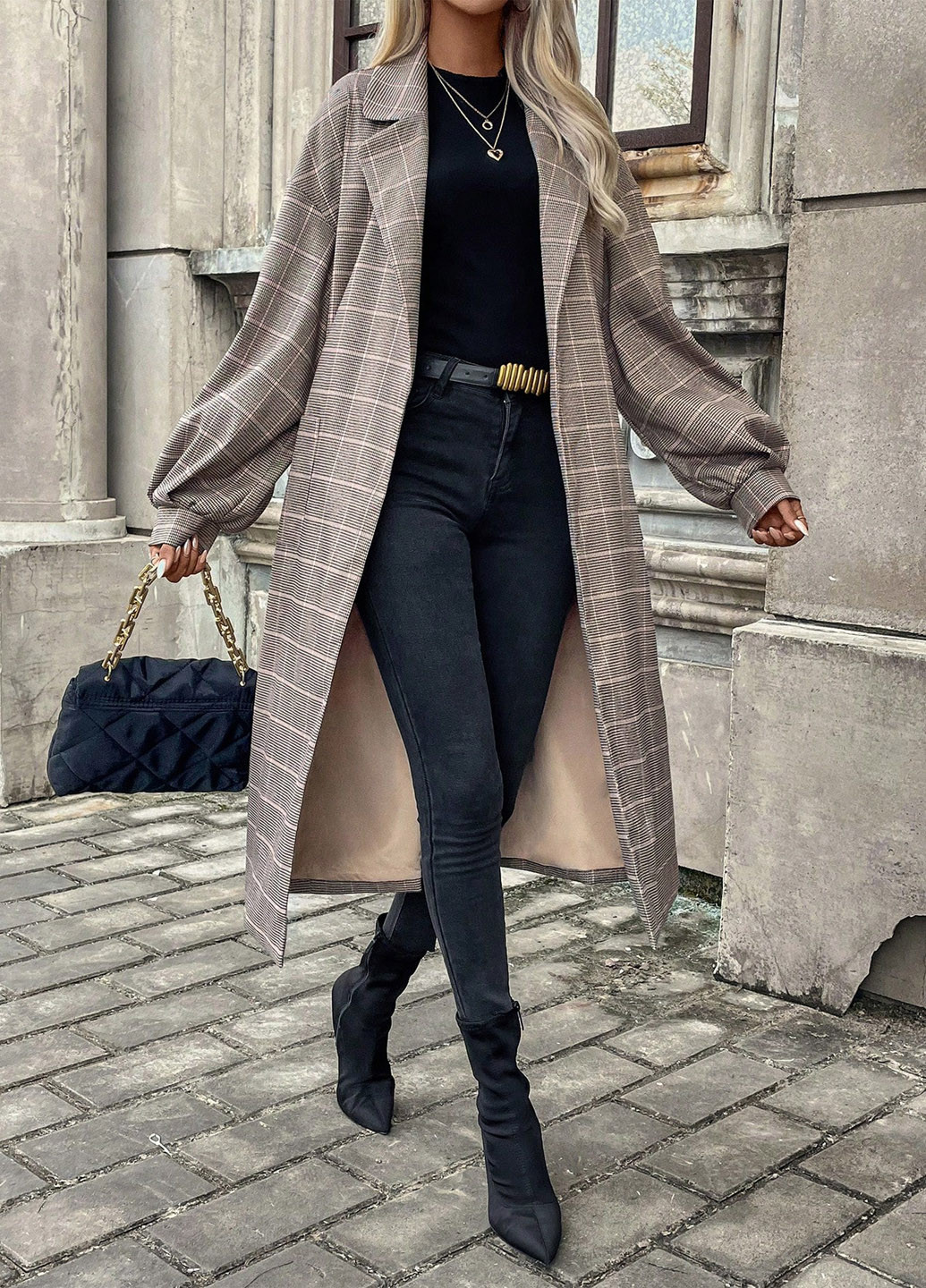 Сіро-бежеве демісезонне Пальто однобортне SHEIN