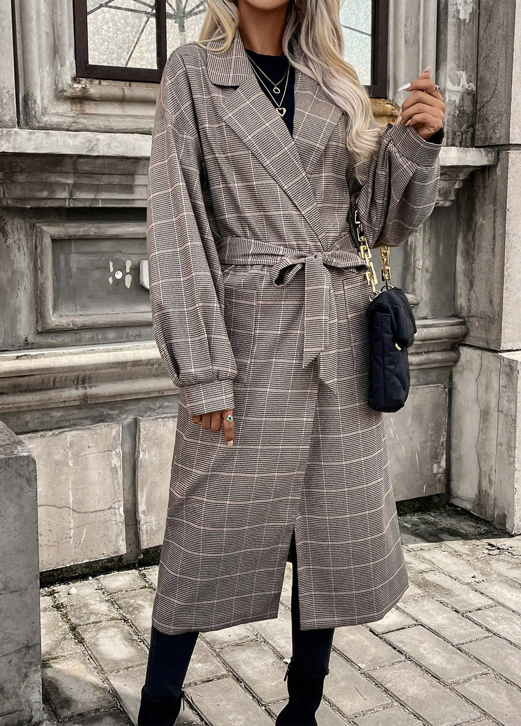 Сіро-бежеве демісезонне Пальто однобортне SHEIN