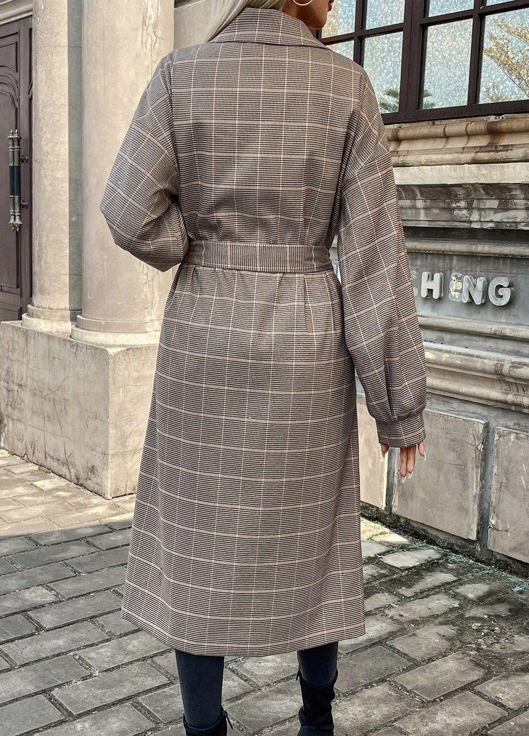 Сіро-бежеве демісезонне Пальто однобортне SHEIN