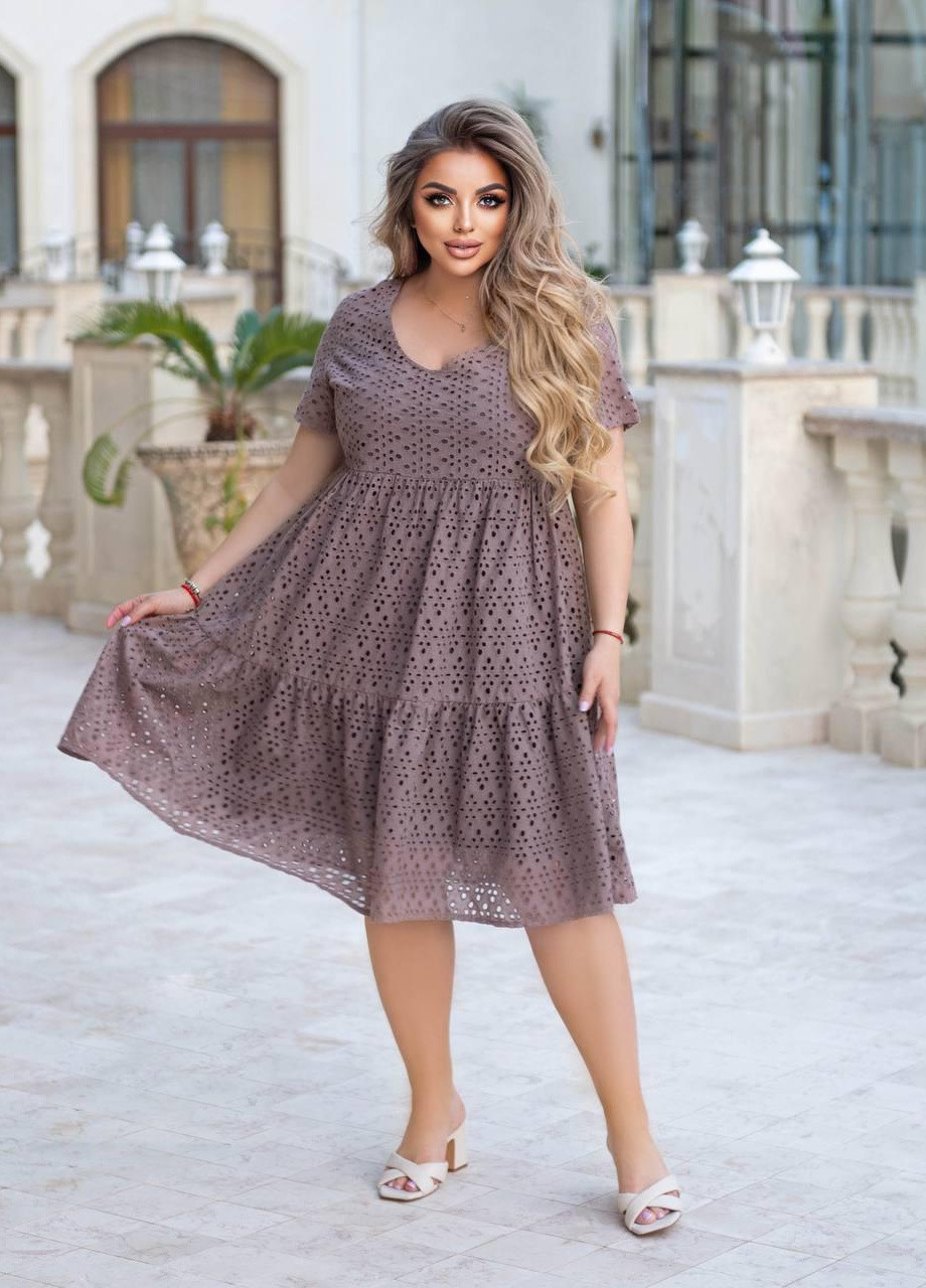 Кавова женское платье в два яруса цвета мокко р.50/52 373315 New Trend