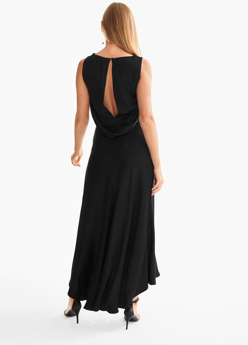 Черное вечернее платье клеш, с открытой спиной C&A однотонное