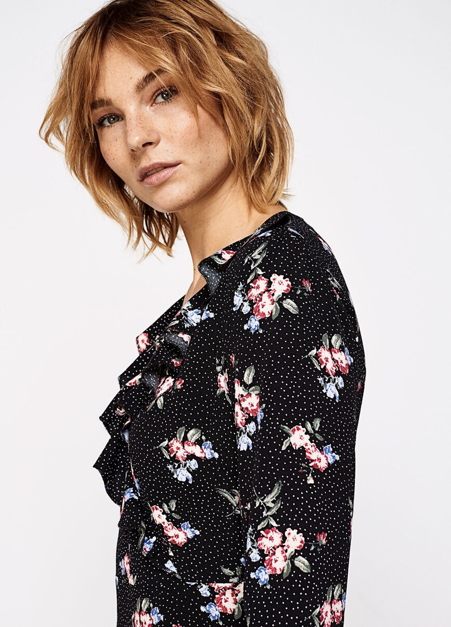 Черное кэжуал платье Springfield с цветочным принтом