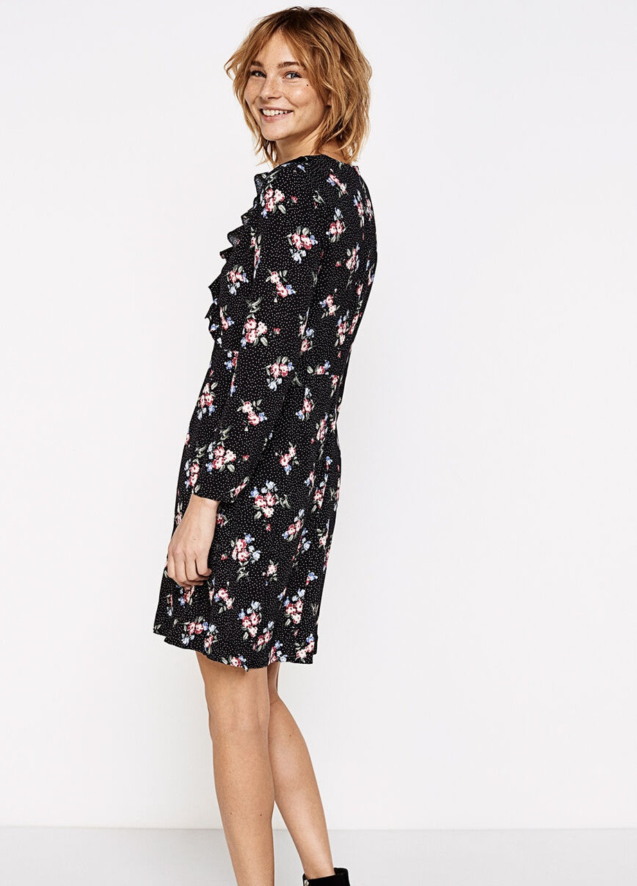 Черное кэжуал платье Springfield с цветочным принтом