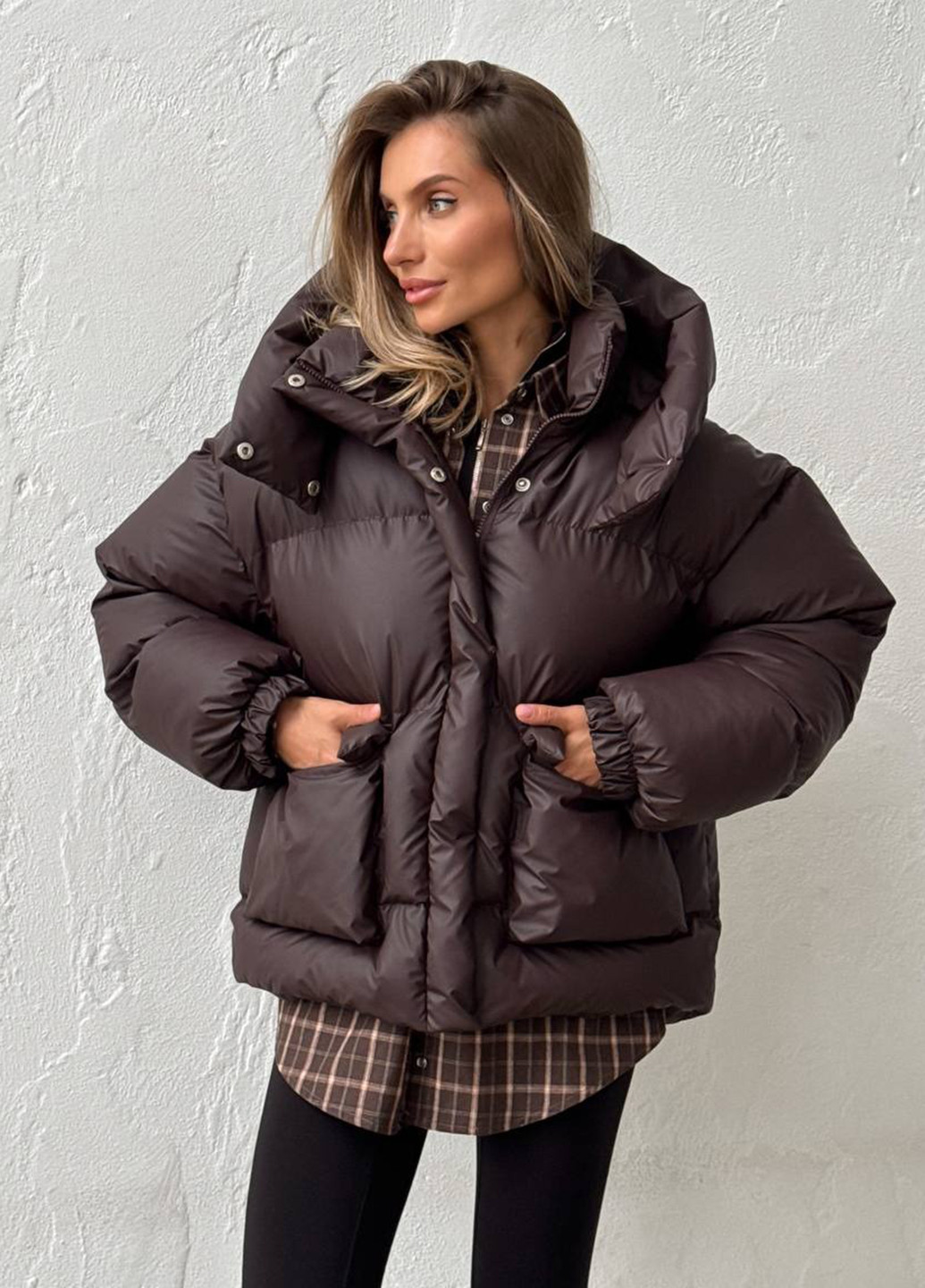 Коричневий зимній Пуховик No Brand