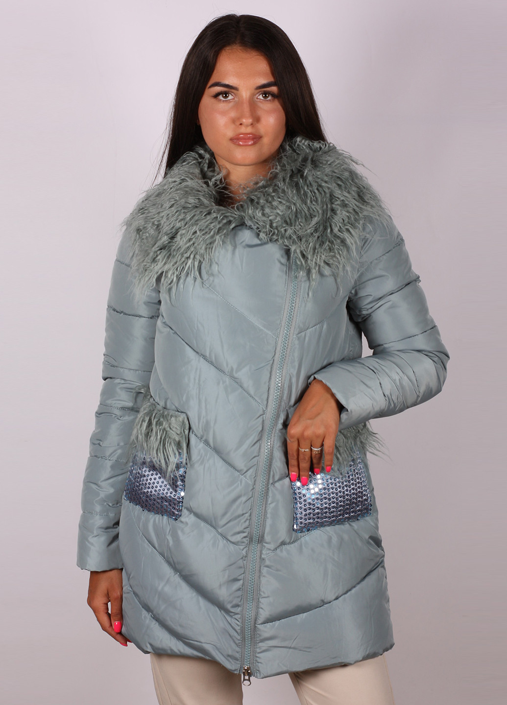Мятная зимняя куртка LeeKosta