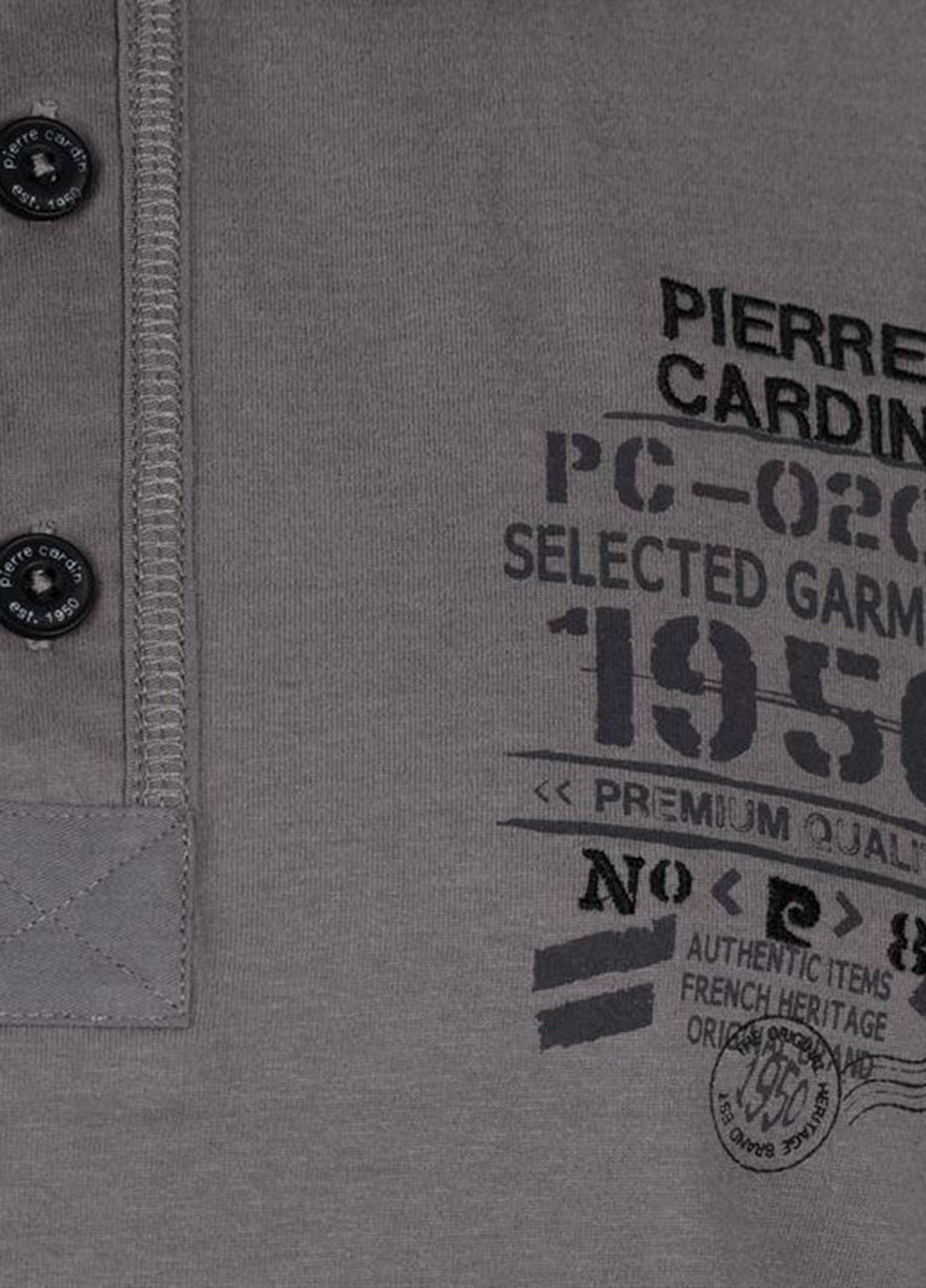 Серая футболка-поло для мужчин Pierre Cardin с надписью
