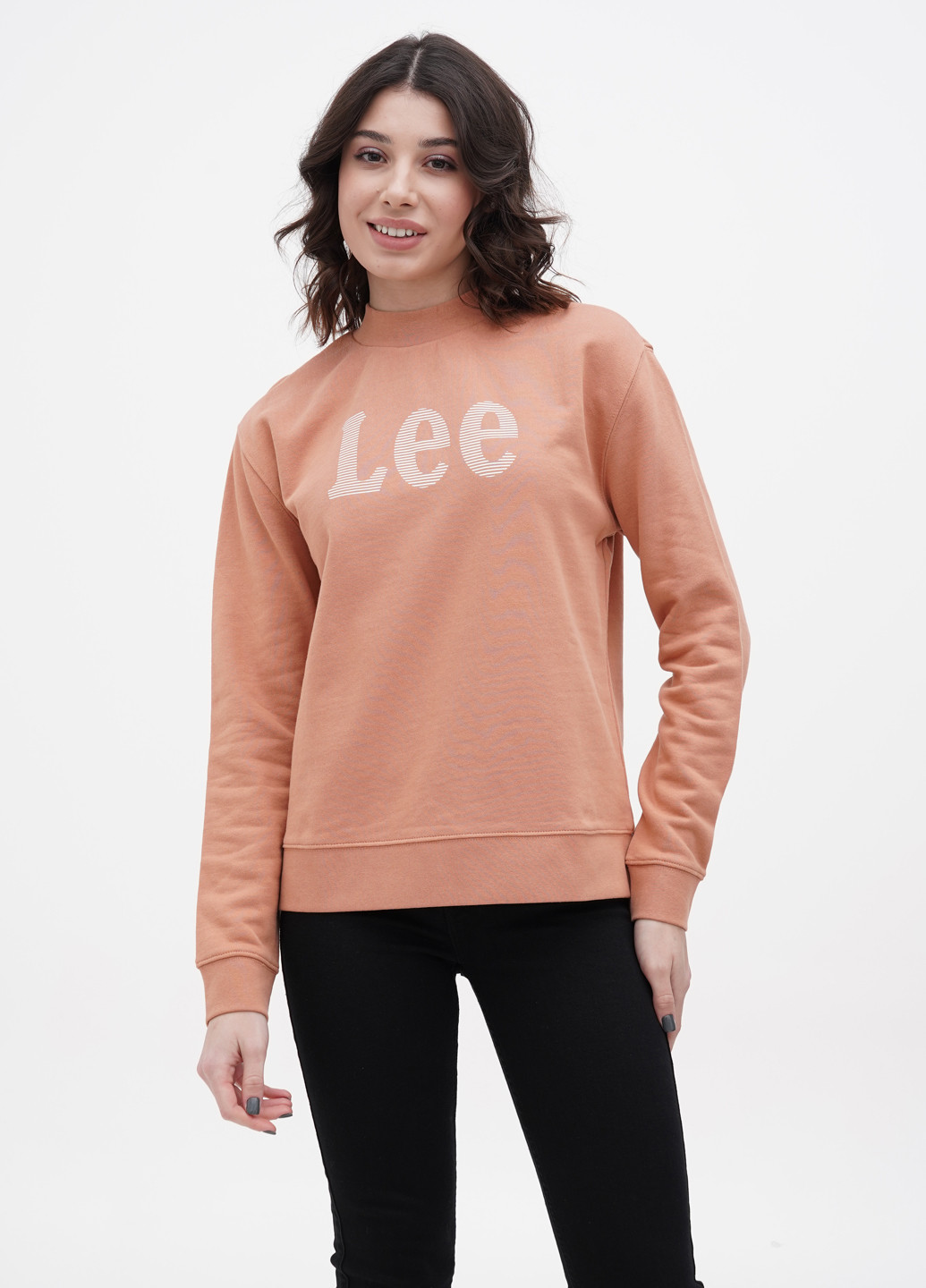 Свитшот Lee - Прямой крой логотип персиковый кэжуал хлопок, трикотаж - (272602793)