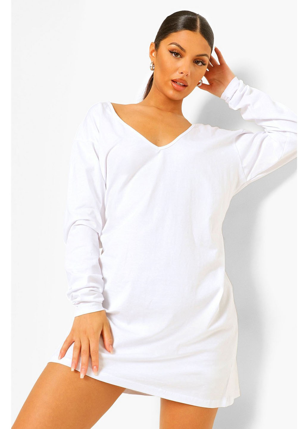 Белое кэжуал платье платье-свитшот Boohoo однотонное