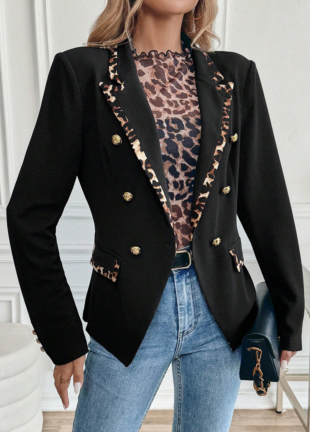 Черный женский жакет SHEIN однотонный - демисезонный