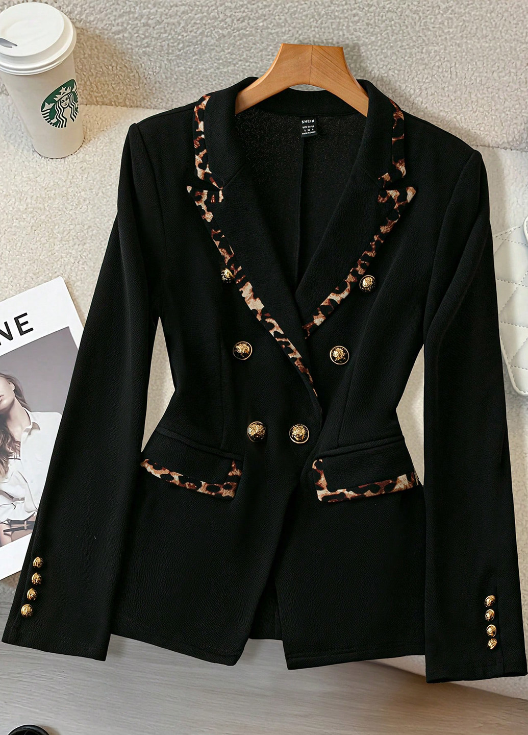 Черный женский жакет SHEIN однотонный - демисезонный