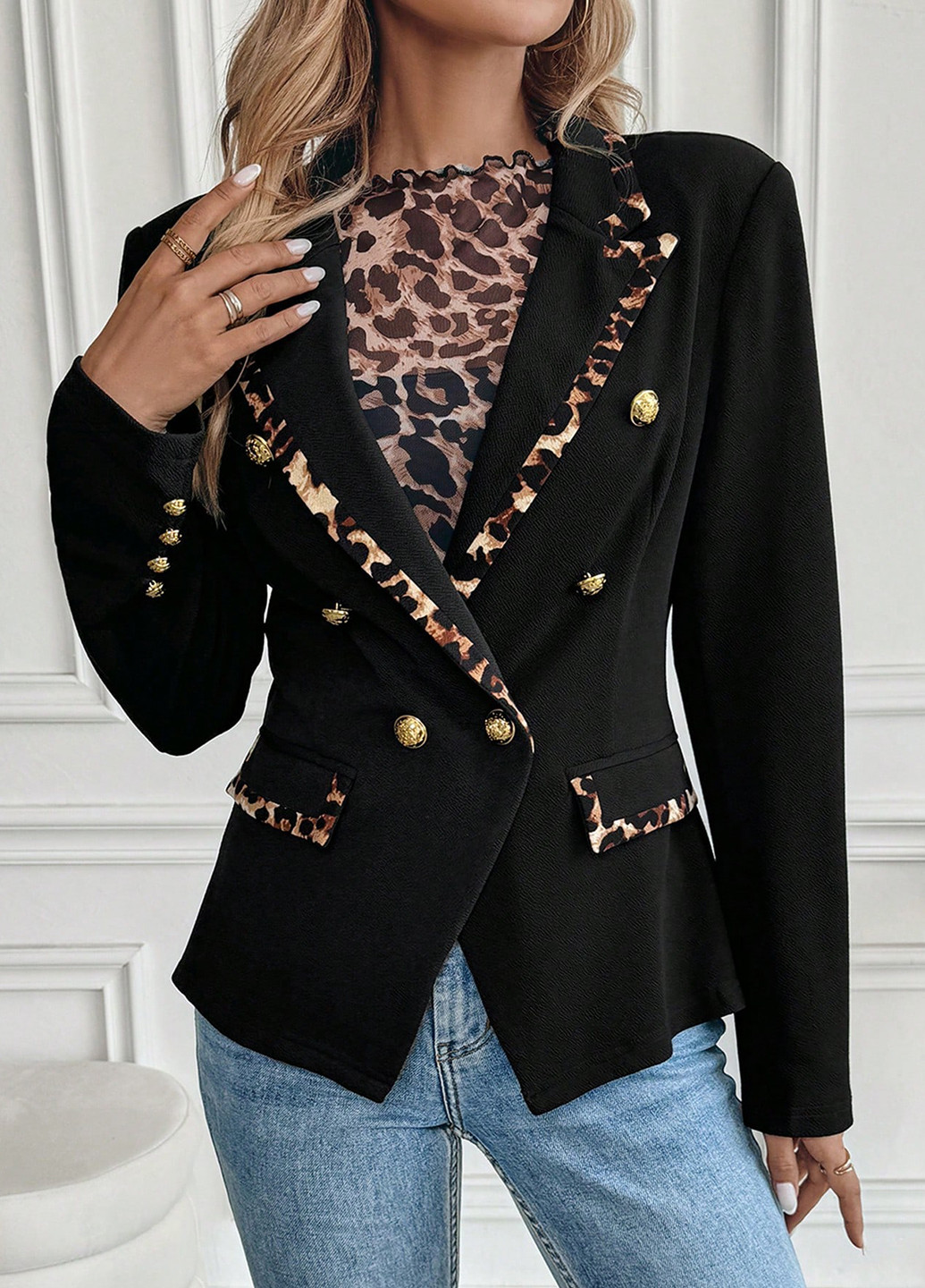 Черный женский жакет SHEIN однотонный - демисезонный