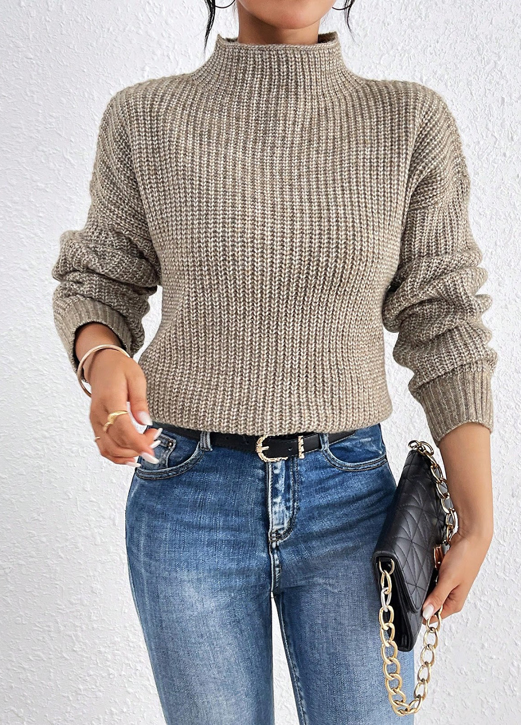 Песочный демисезонный свитер SHEIN