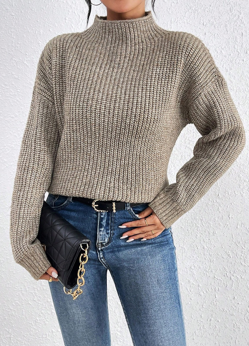 Песочный демисезонный свитер SHEIN