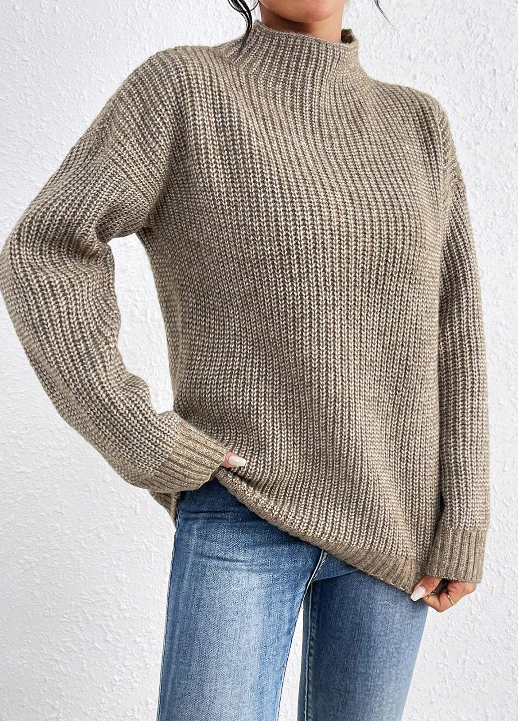 Песочный демисезонный свитер SHEIN