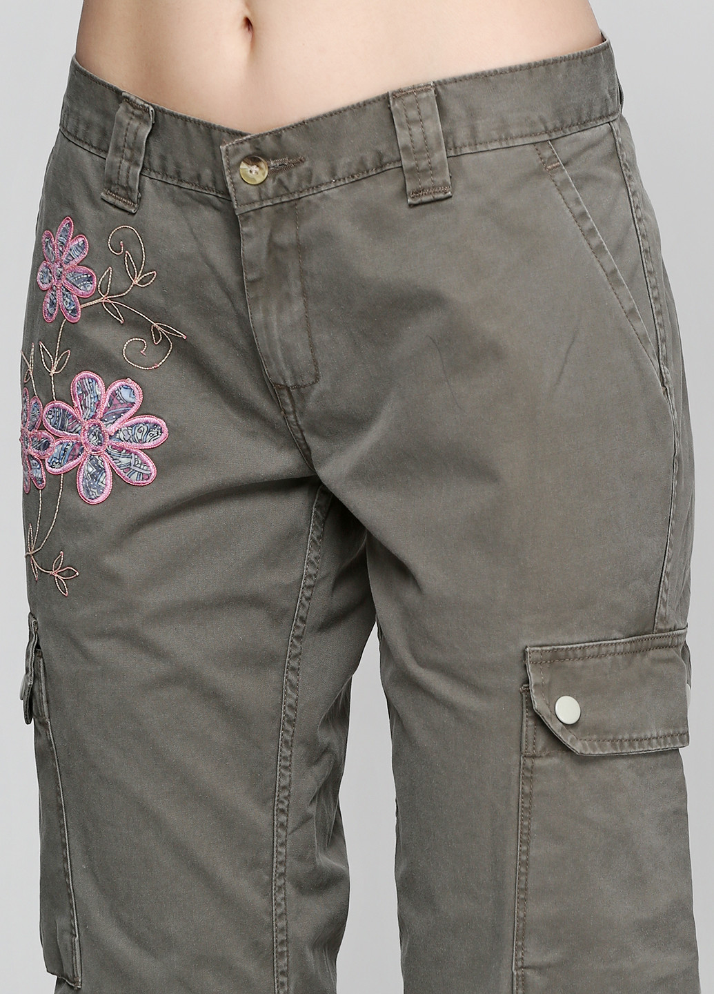 Штани Pepe Jeans прямі квіткові сірі кежуали