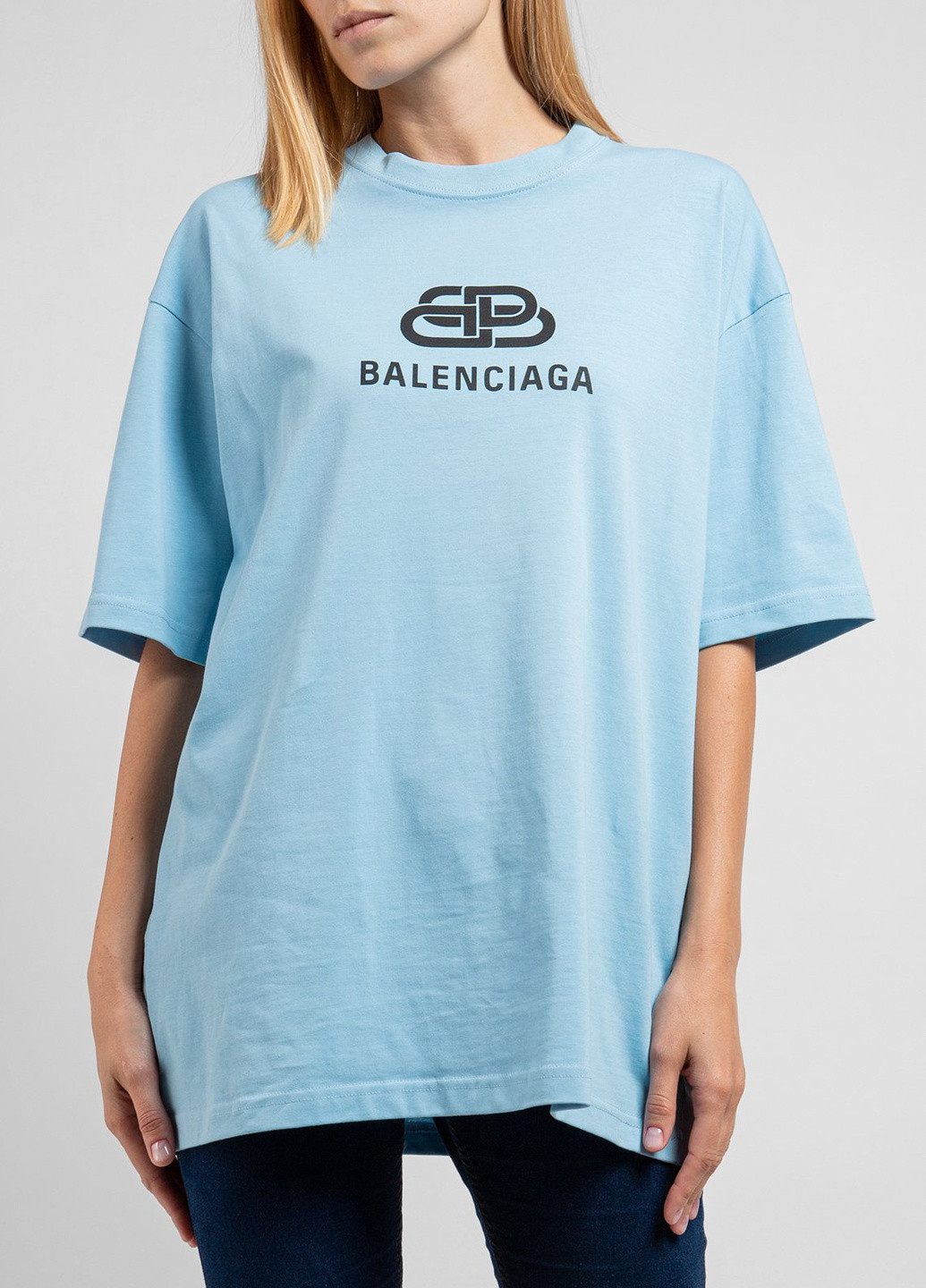 Блакитна сіра футболка з логотипом Balenciaga