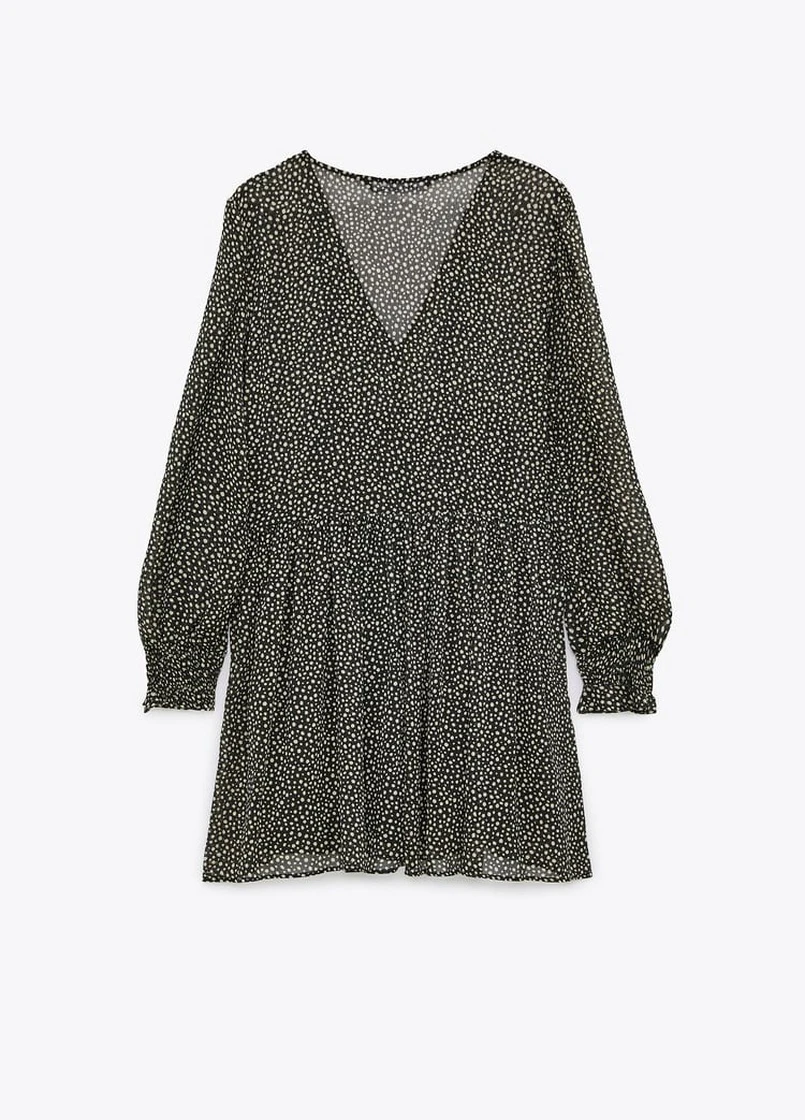 Темно-зелена кежуал плаття, сукня Zara в горошок