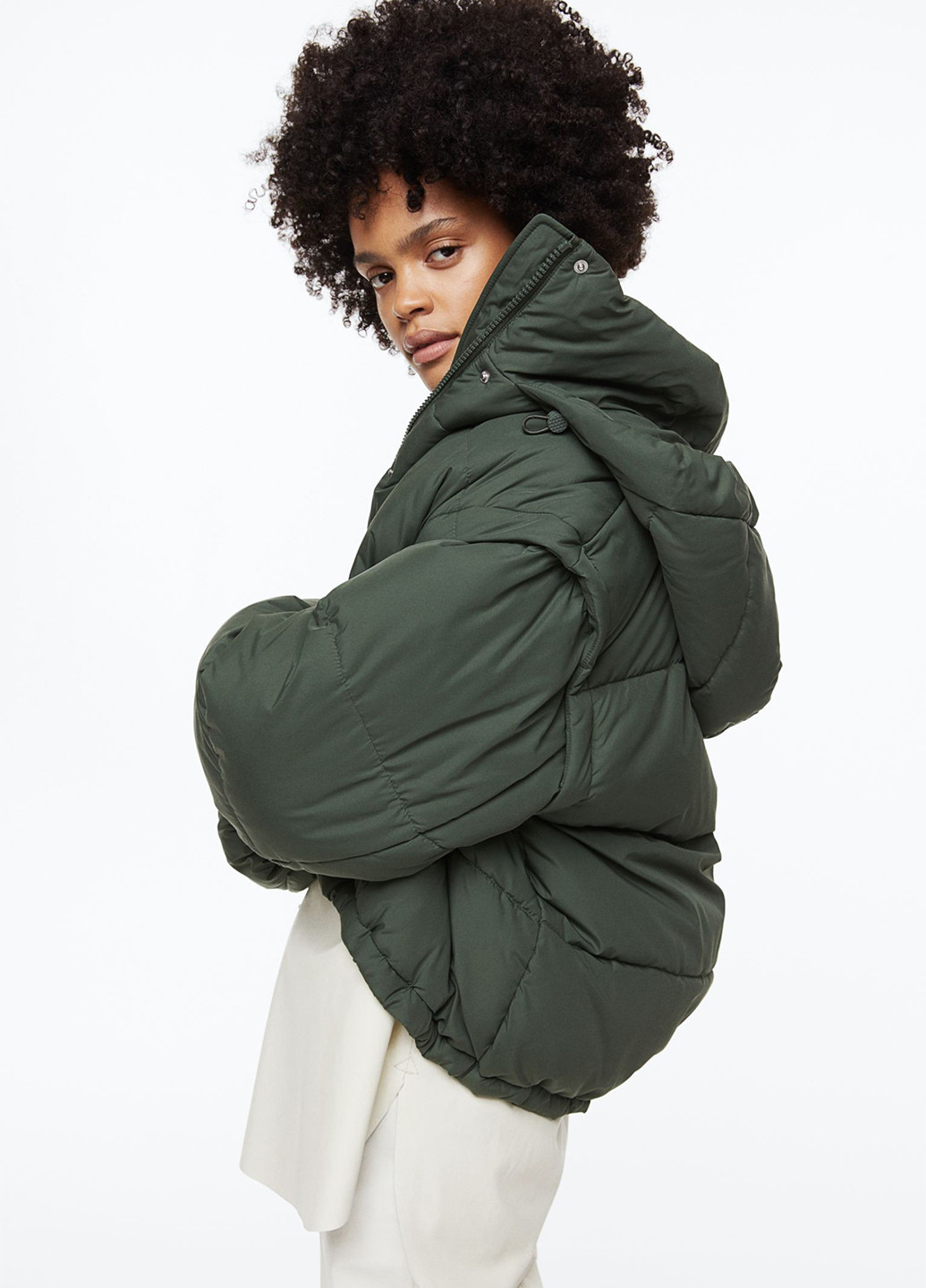 Темно-зелена демісезонна куртка вільного крою H&M