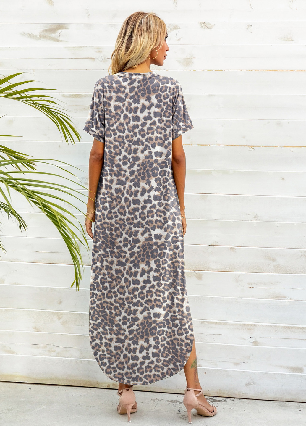 Сіро-коричнева кежуал сукня сукня-футболка, а-силует SHEIN леопардовий