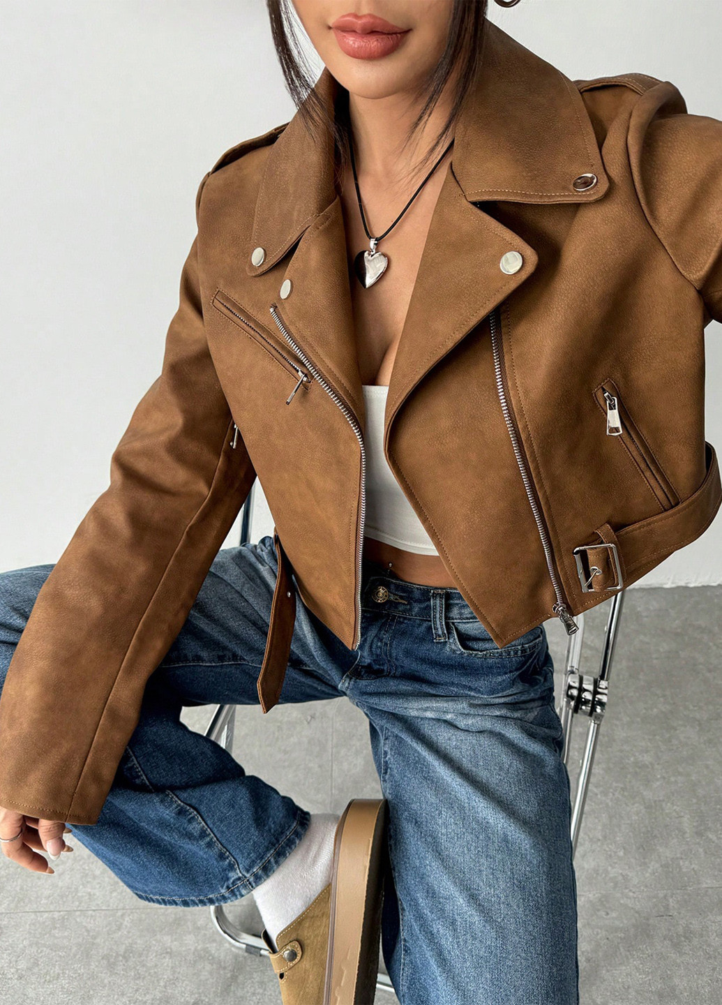 Коричнева демісезонна куртка косуха SHEIN