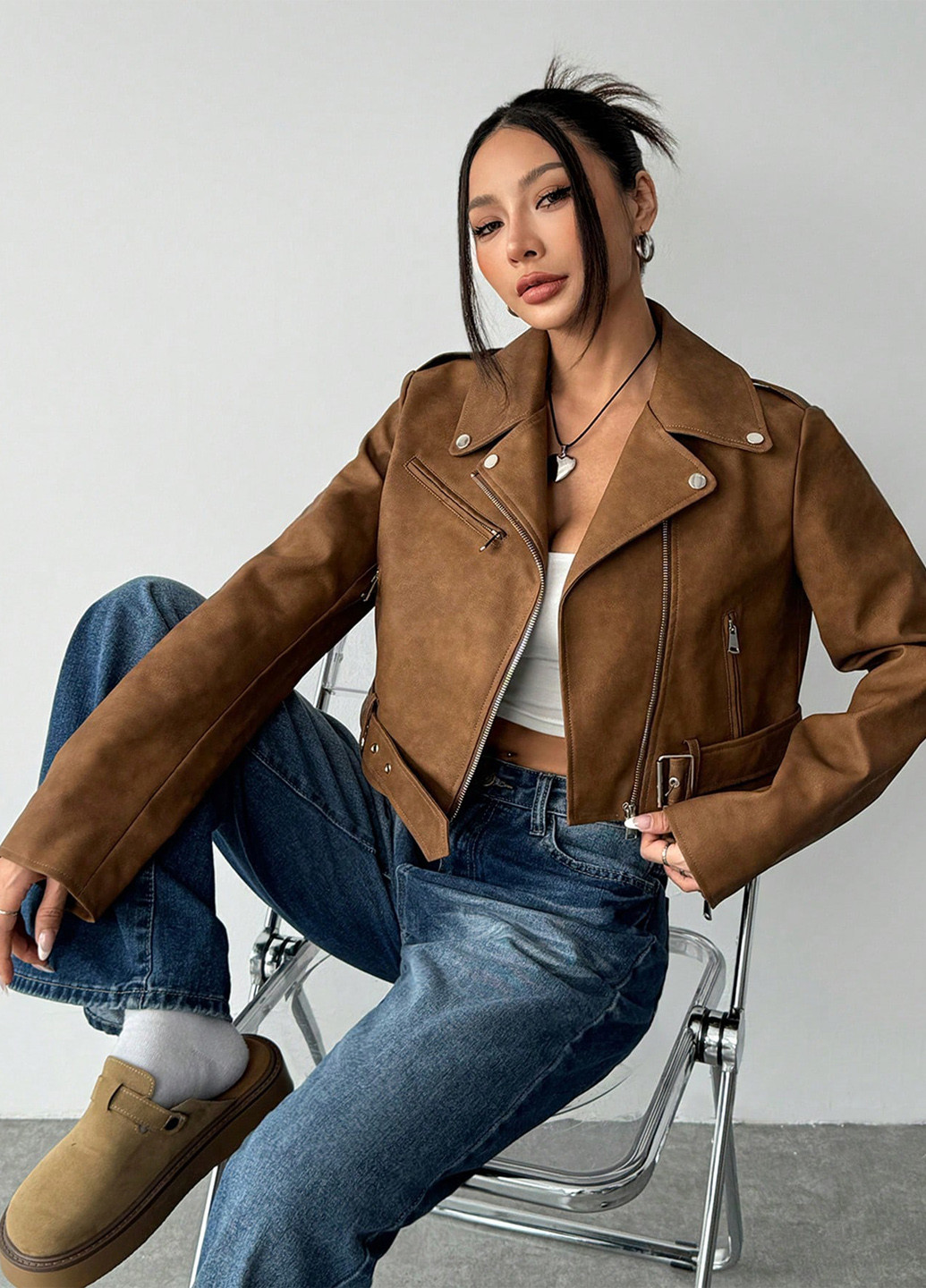 Коричнева демісезонна куртка косуха SHEIN