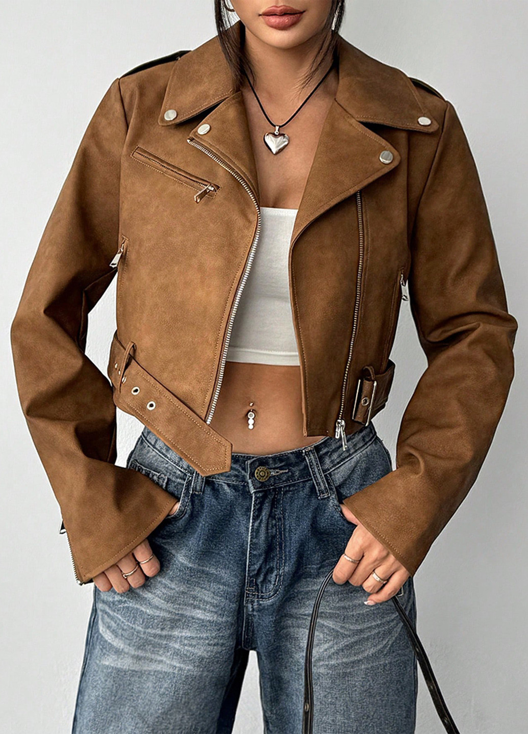 Коричнева демісезонна куртка косуха SHEIN