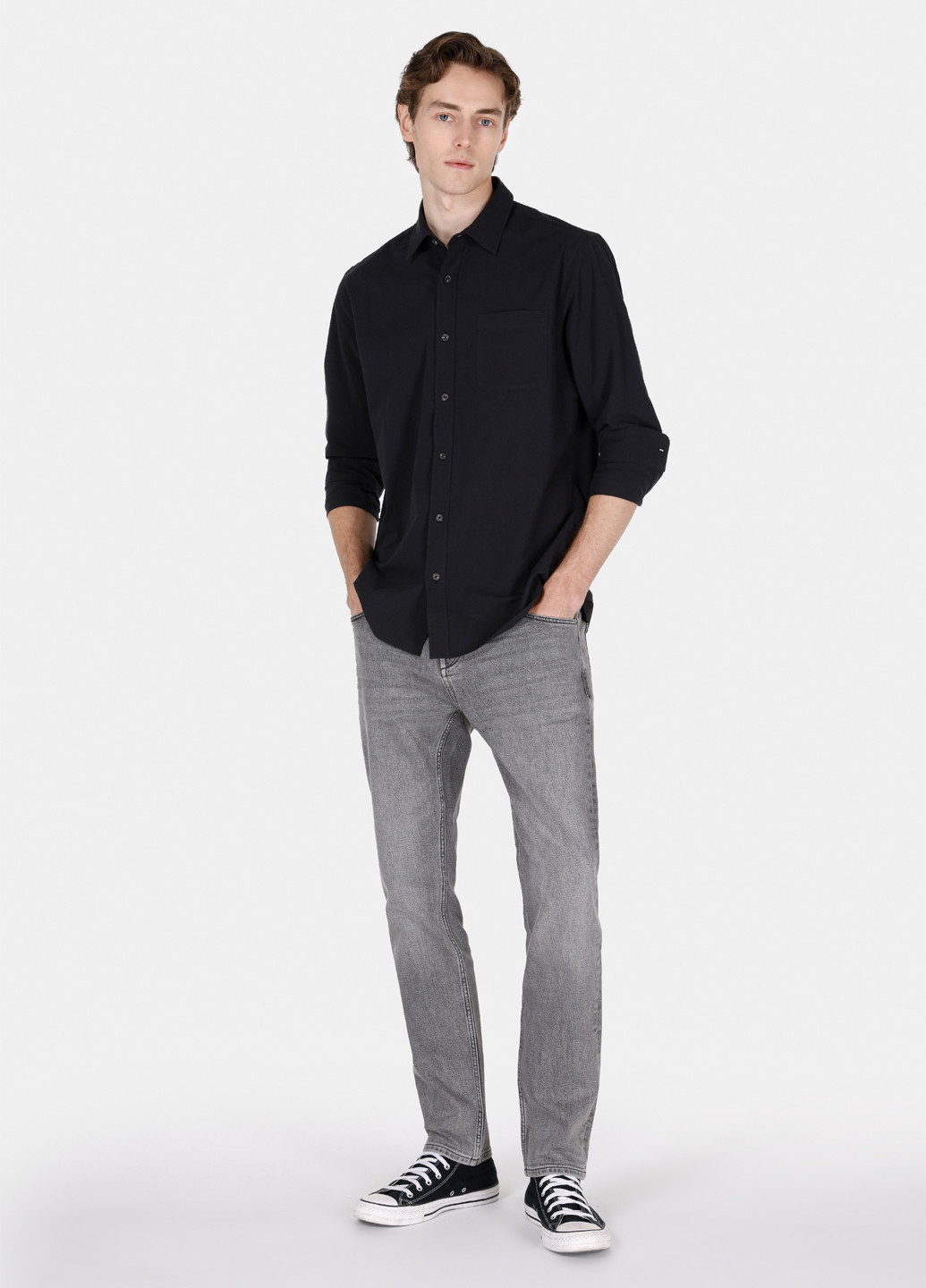 Черная кэжуал рубашка однотонная Colin's