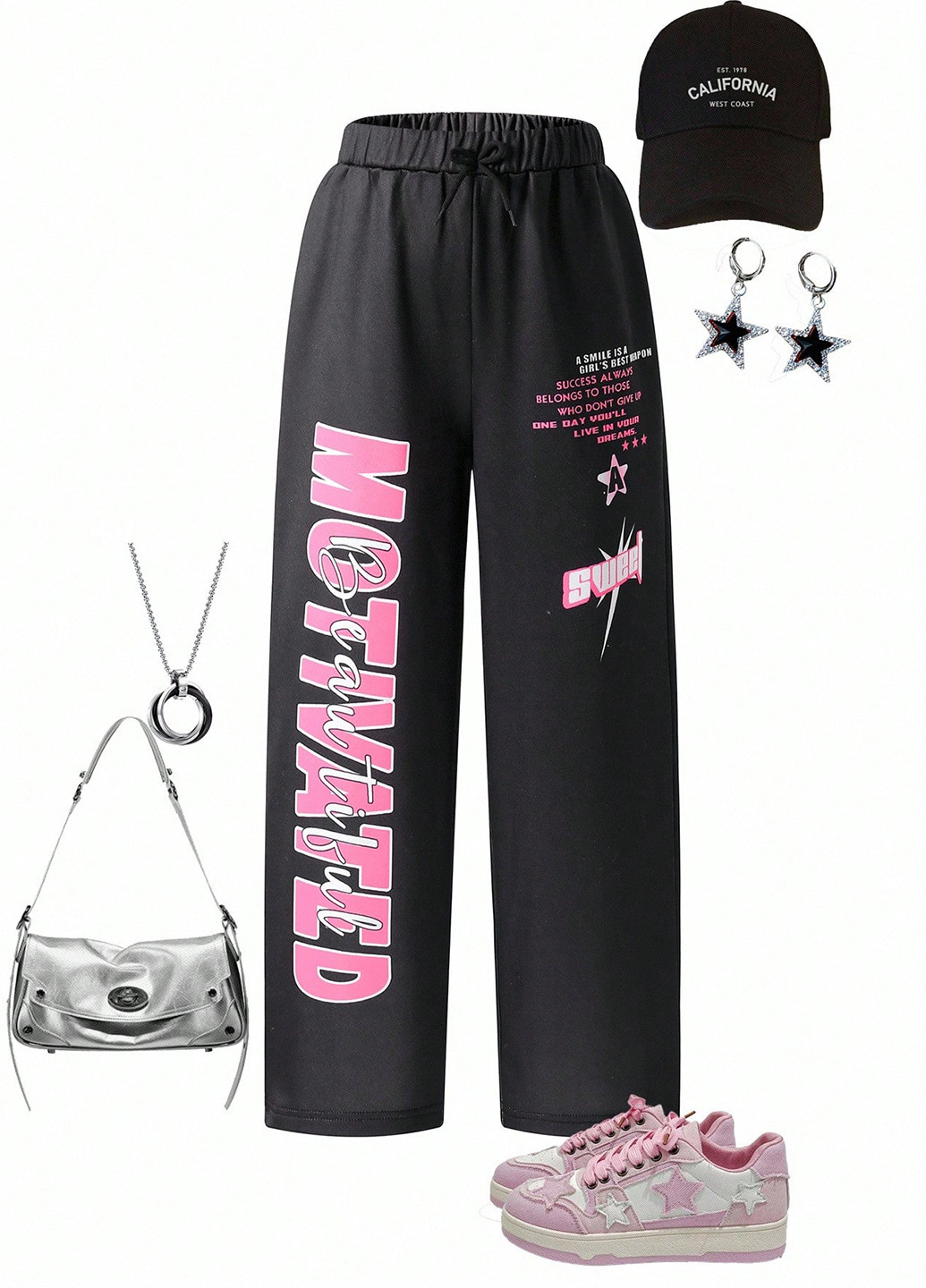 Черные спортивные, кэжуал демисезонные брюки SHEIN