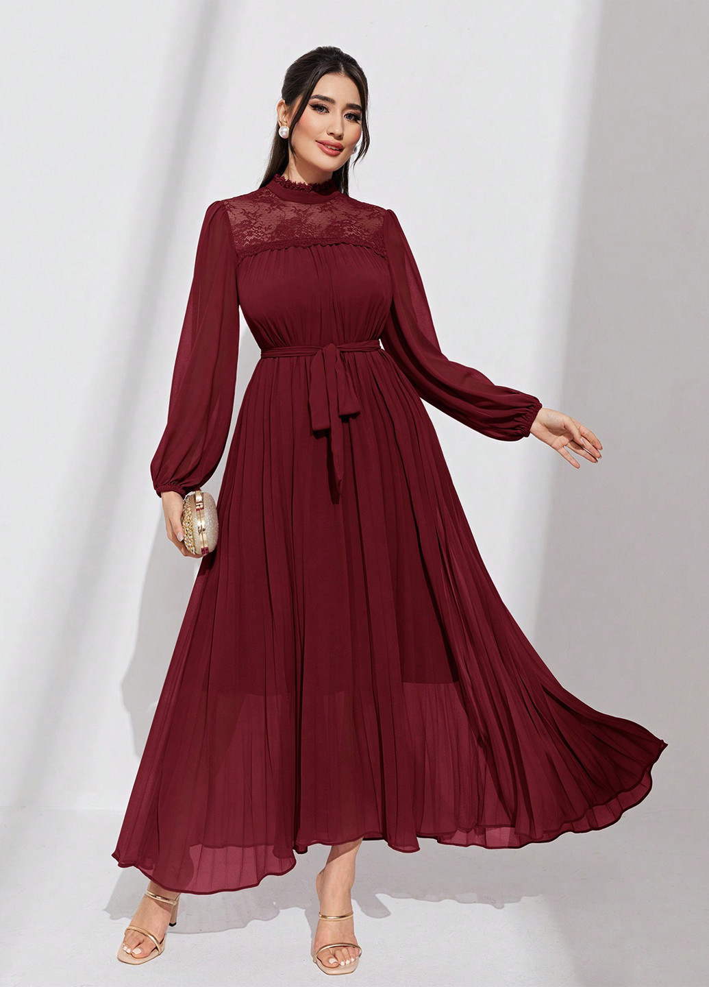 Бордова вечірня сукня кльош SHEIN однотонна