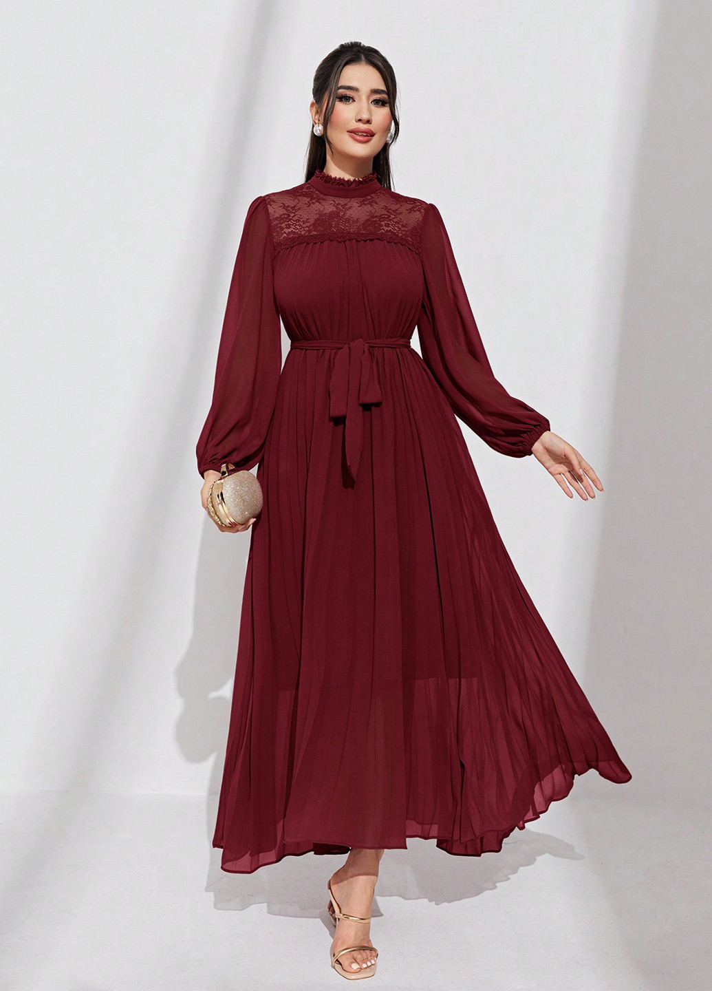 Бордова вечірня сукня кльош SHEIN однотонна