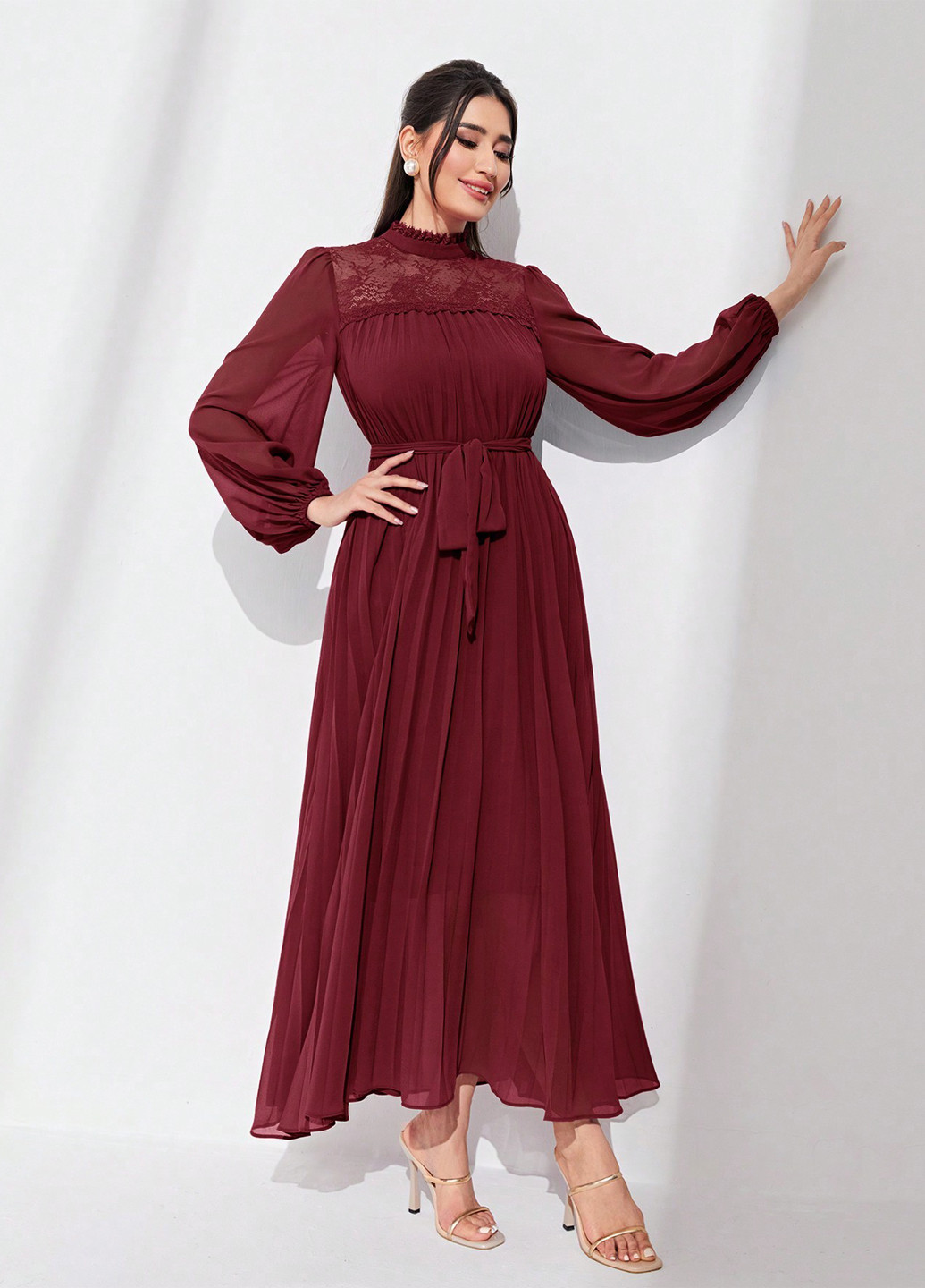 Бордова вечірня сукня кльош SHEIN однотонна