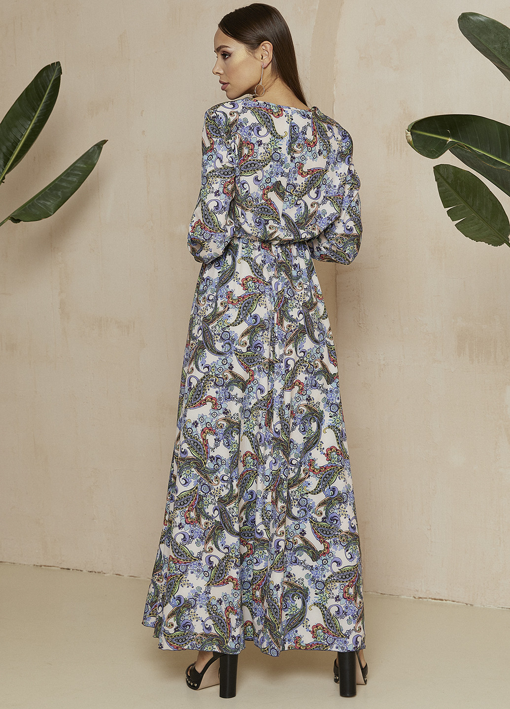 Комбинированное кэжуал платье клеш VONAVIN турецкие огурцы