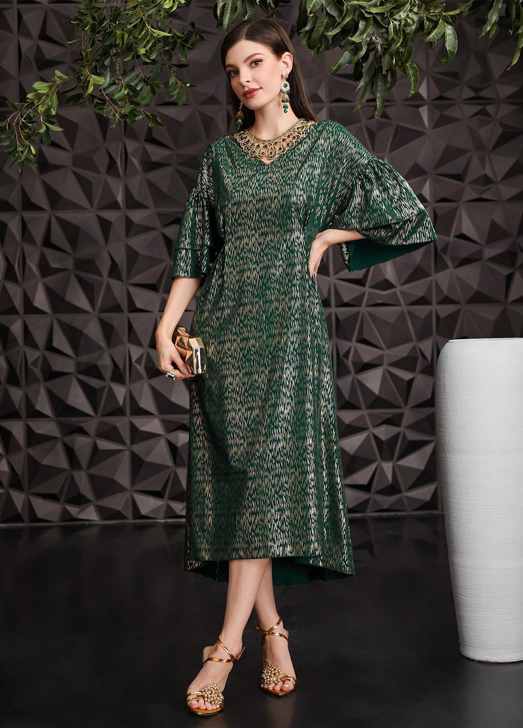 Темно-зелена кежуал сукня а-силует SHEIN з абстрактним візерунком