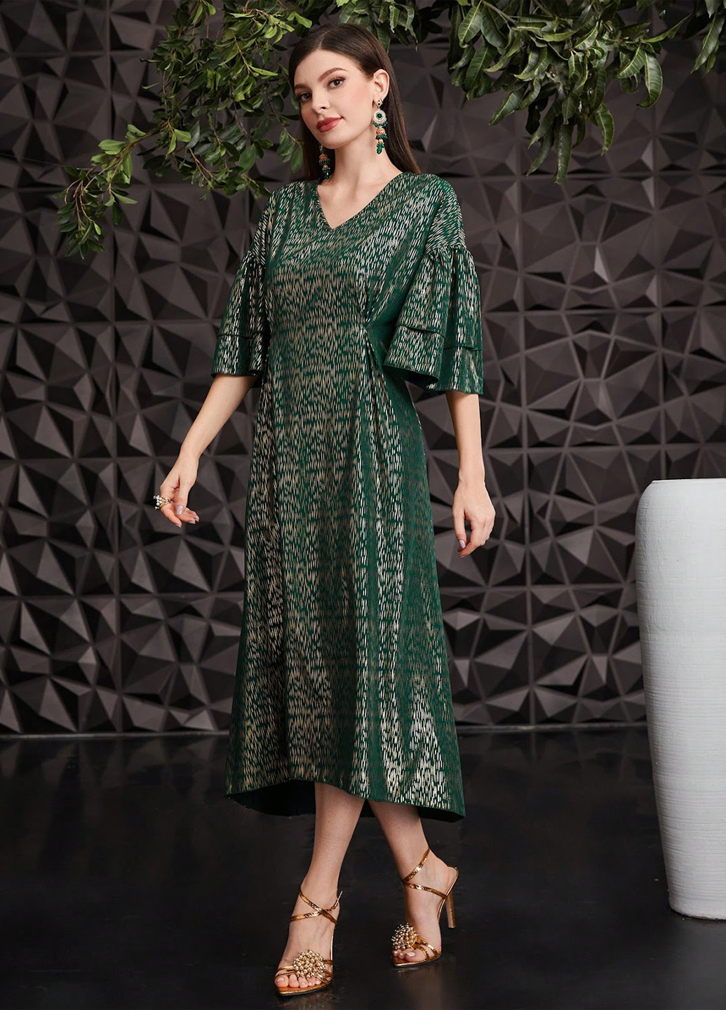 Темно-зелена кежуал сукня а-силует SHEIN з абстрактним візерунком