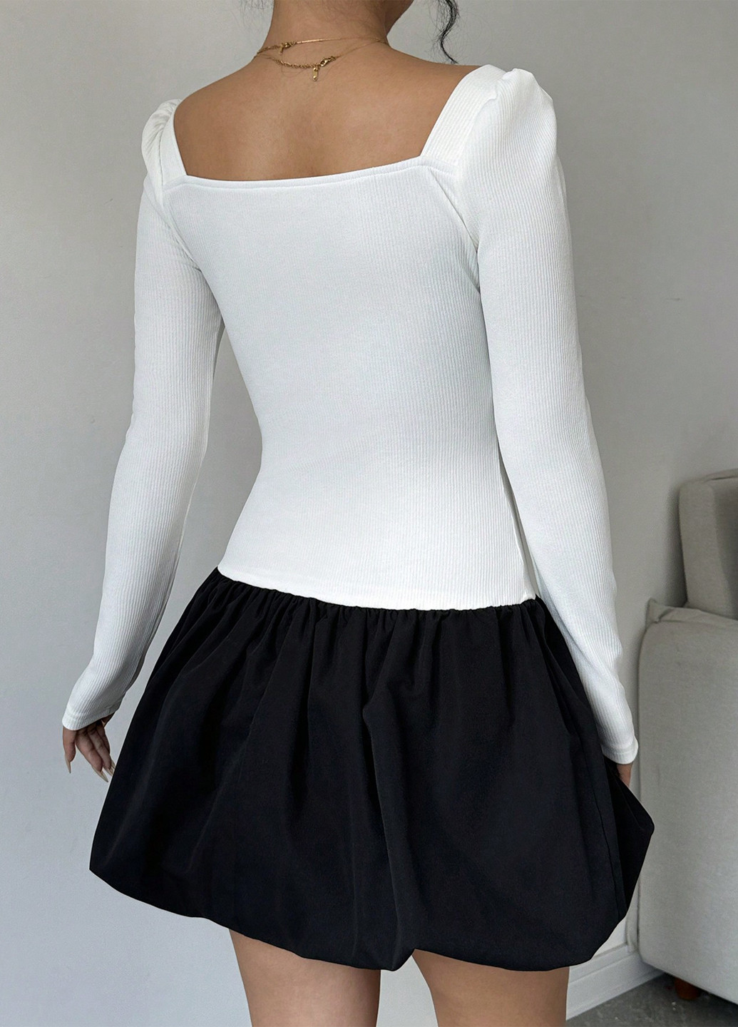 Черно-белое кэжуал платье баллон SHEIN однотонное