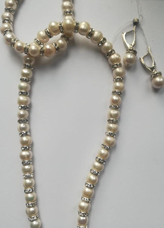 Комплект перлів зі стразами та кульчики Світ Прикрас (254422768)