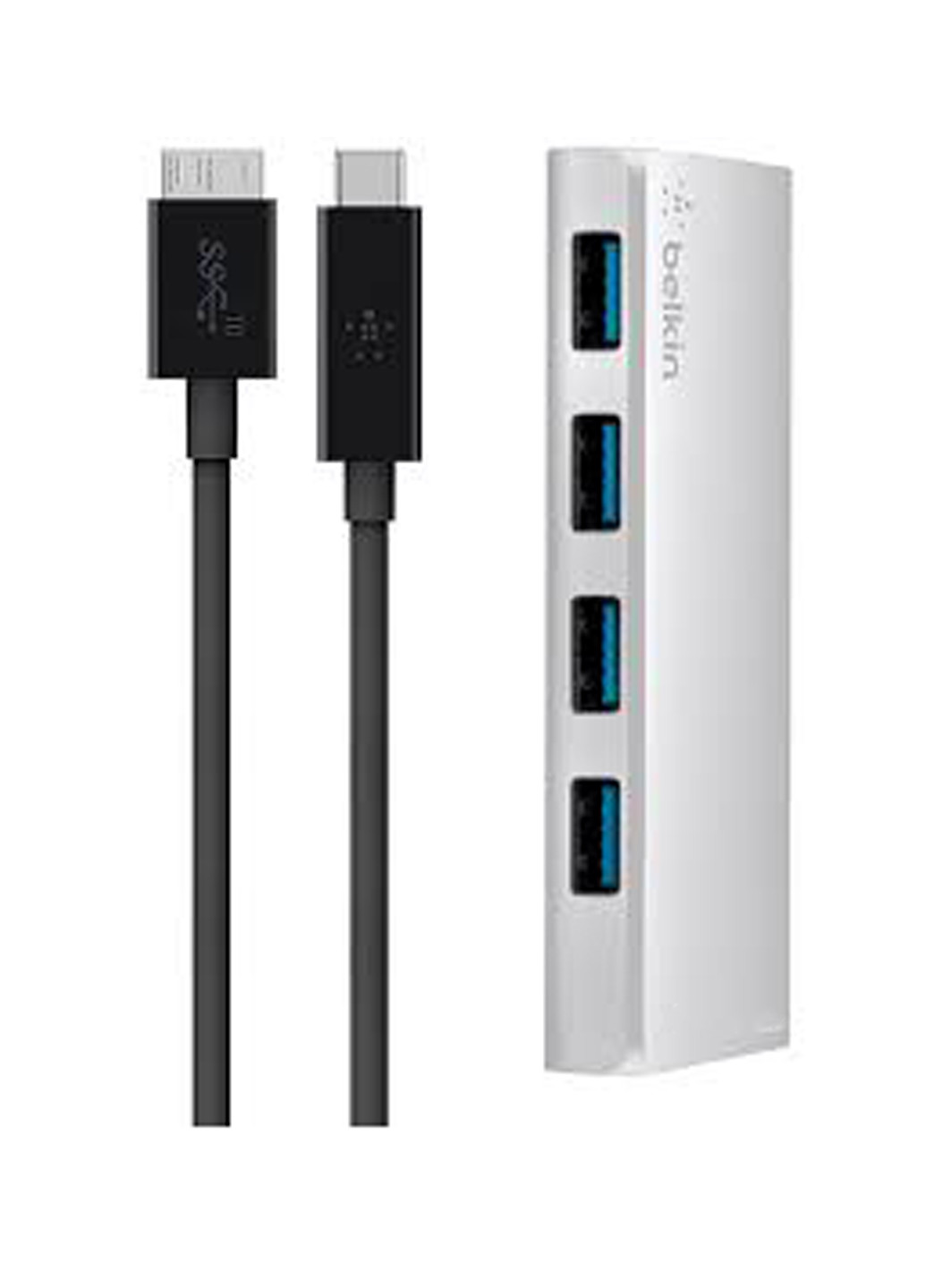 Концентратор USB 3.0, Ultra-Slim Metal, 4 порту + USB-C кабель, активний з БП, Silver (F4U088vf) Belkin usb 3.0, ultra-slim metal, 4 порта + usb-c кабель, активный з бп, silver (f4u088vf) (136463914)