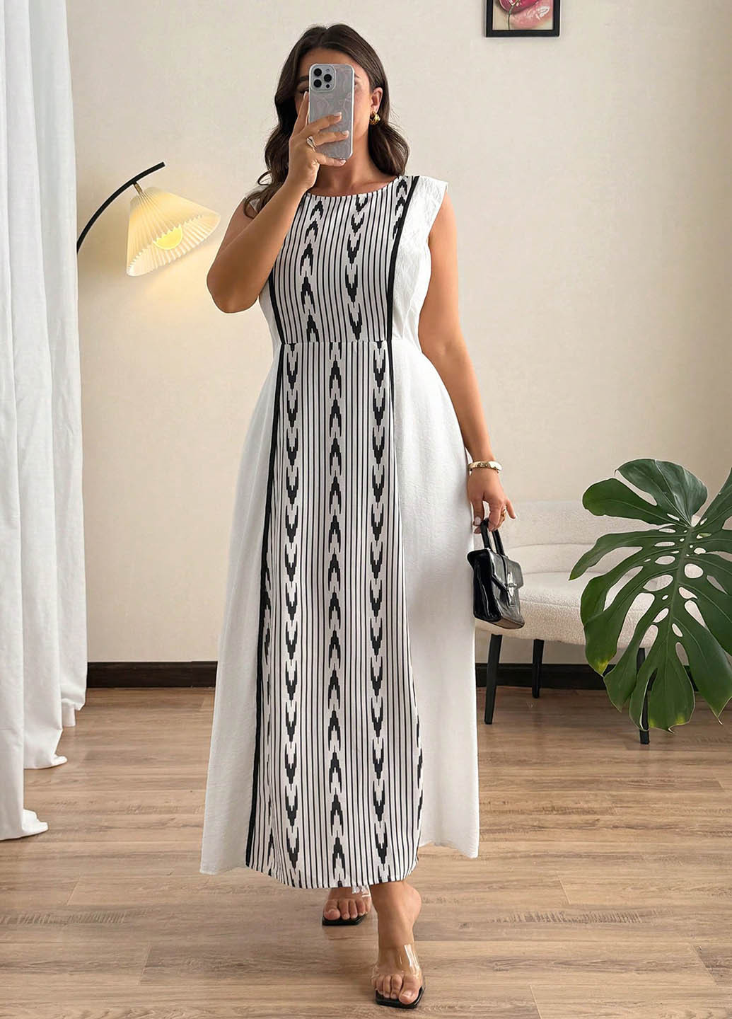Білий кежуал сукня SHEIN з геометричним візерунком