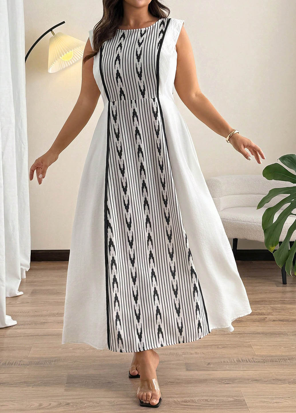 Білий кежуал сукня SHEIN з геометричним візерунком